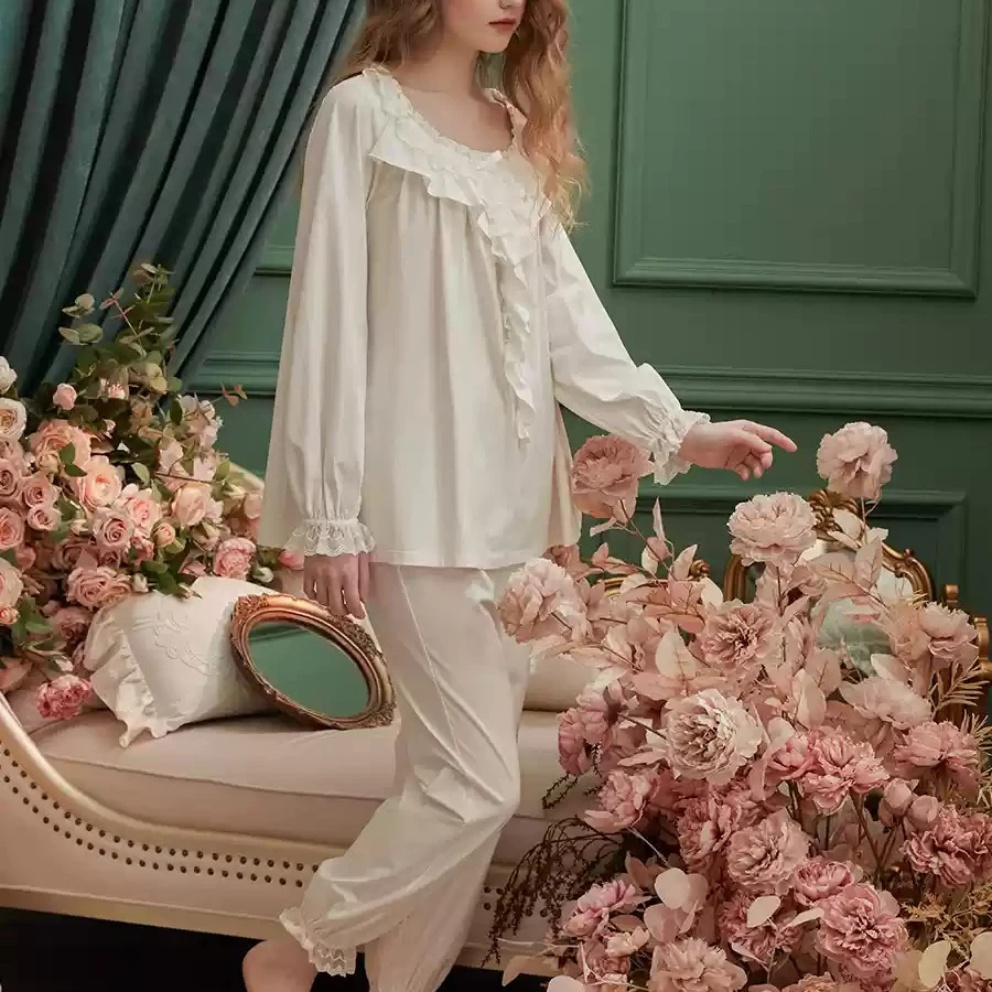 秋新品睡衣长袖长裤两件套宽松韩版甜美公主可爱棉质家居服23883