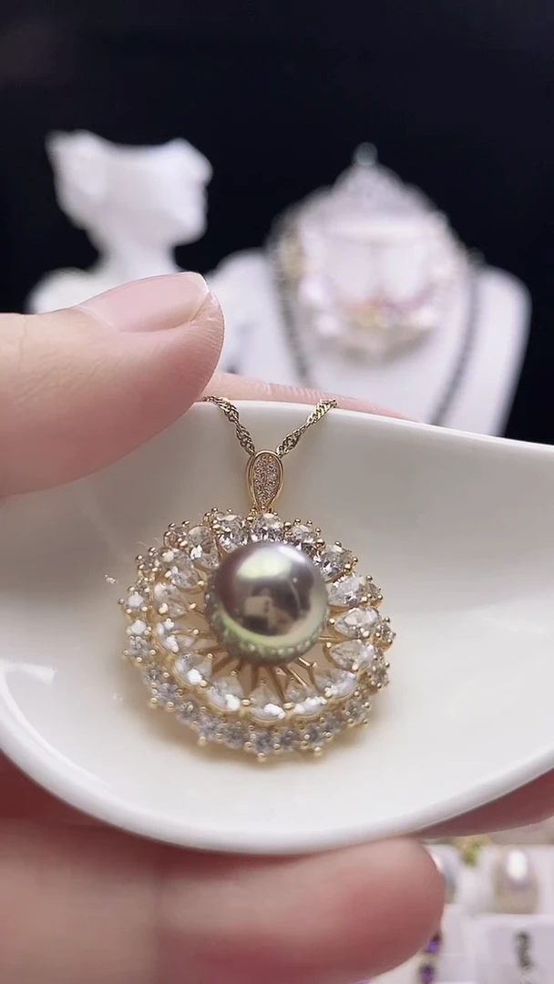 淡水珍珠银S925镶嵌颈饰淡水珍珠吊坠