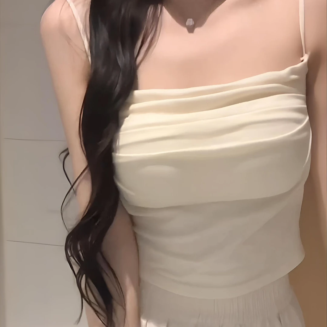 【送运险】爆款百搭褶皱吊带背心女夏季外穿内搭带胸垫修身美背上衣