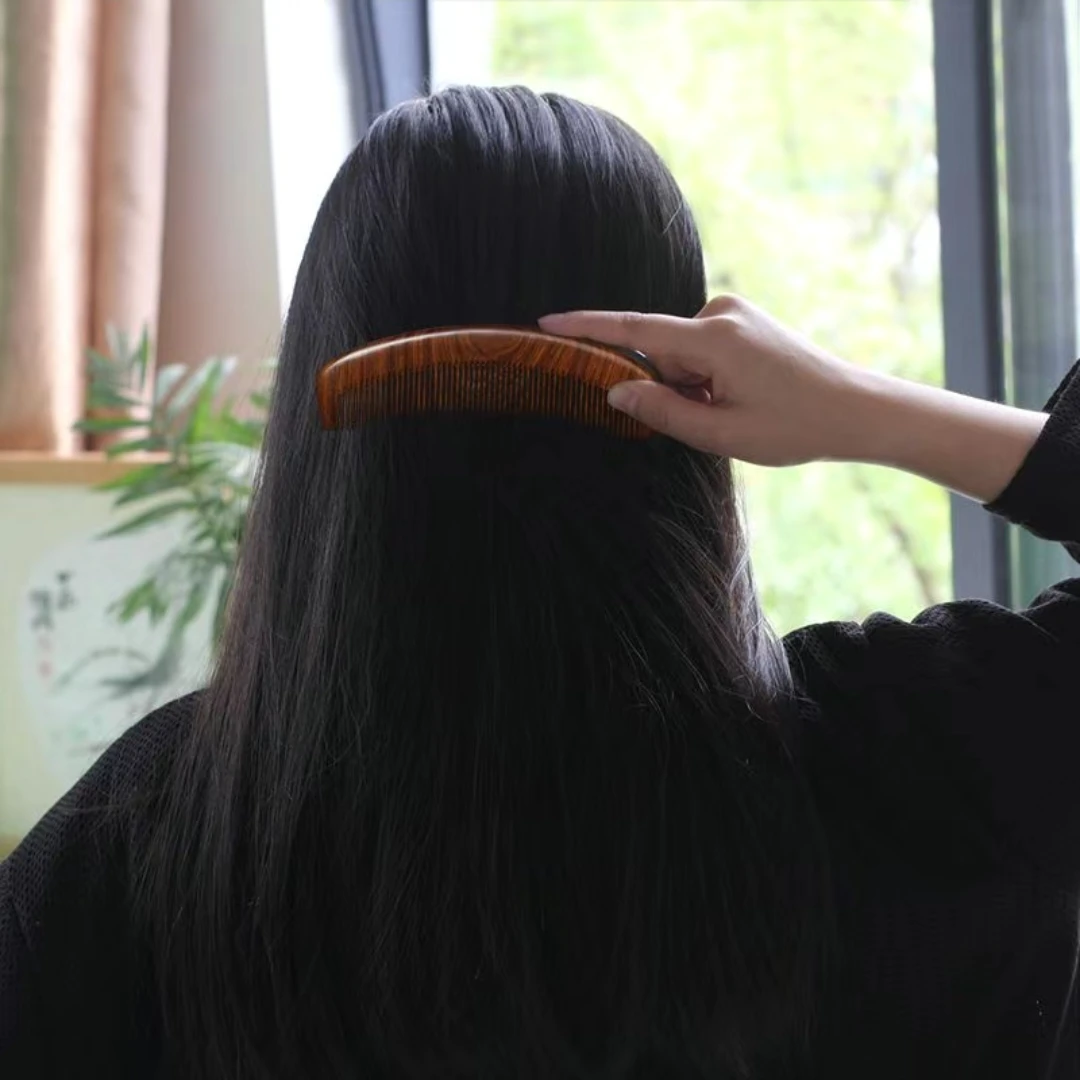 通用檀木月牙梳按摩梳双面防脱檀香高档梳头黑檀便携木