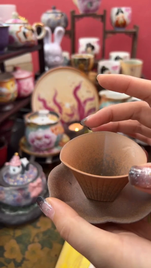 【闪购商品】粗陶小高足花口杯套杯