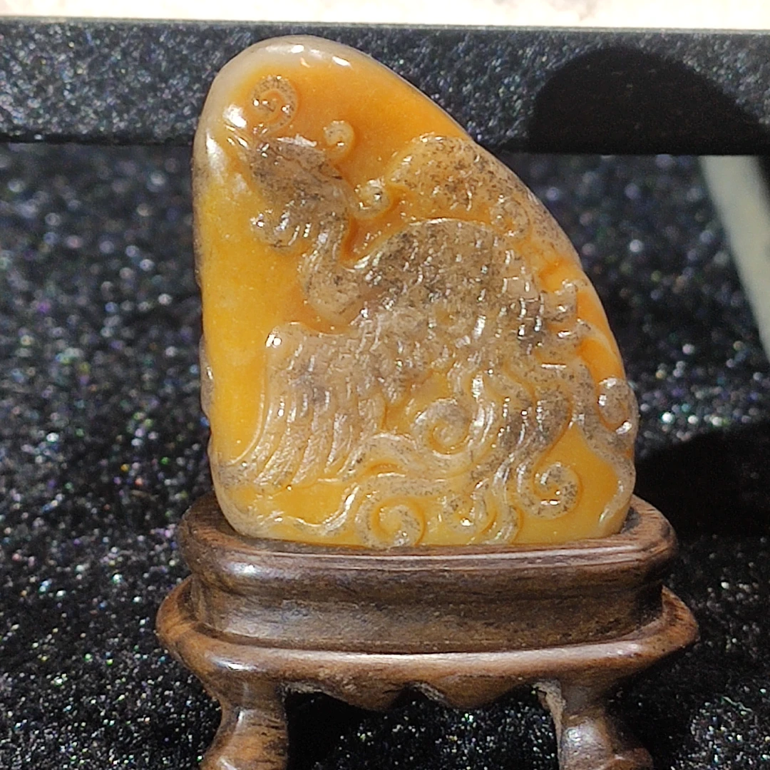 国石/寿山乌鸦皮田黄石凤求凰摆件/田黄石/ST1965