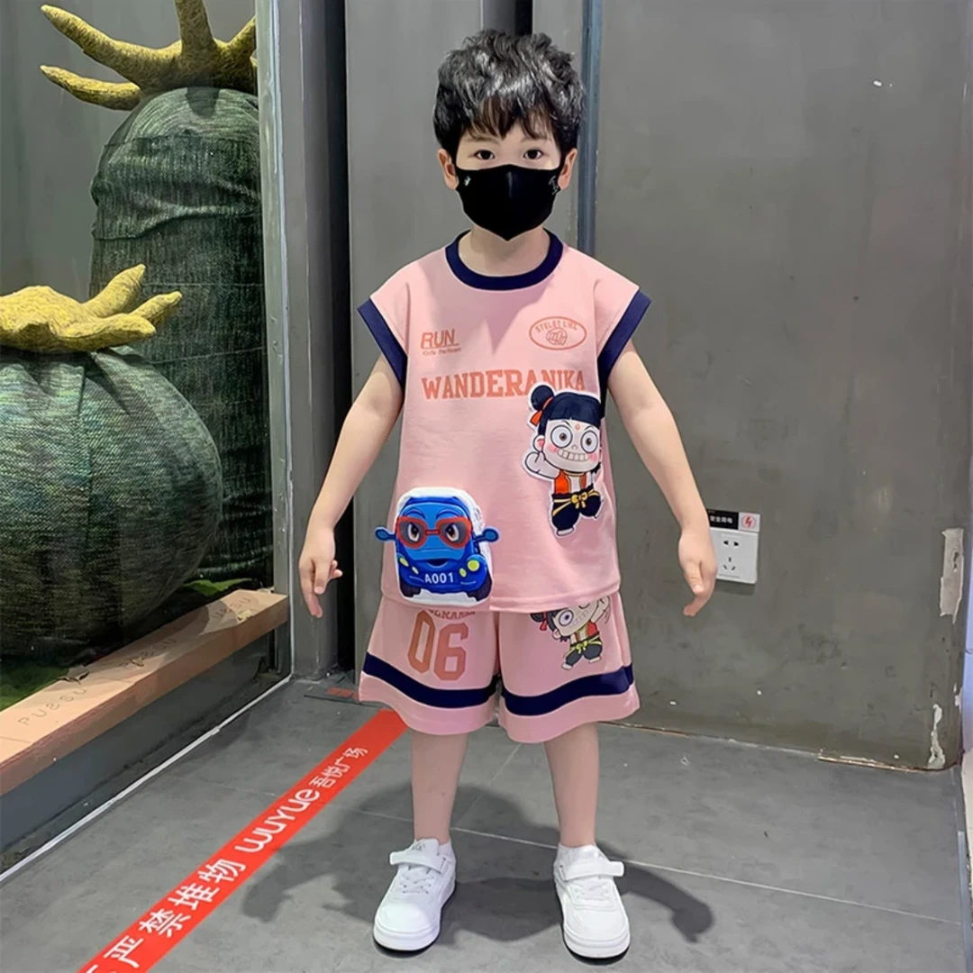 哪吒儿童服装2025新款男童夏装套装酷帅小男孩衣服男宝宝背心童装