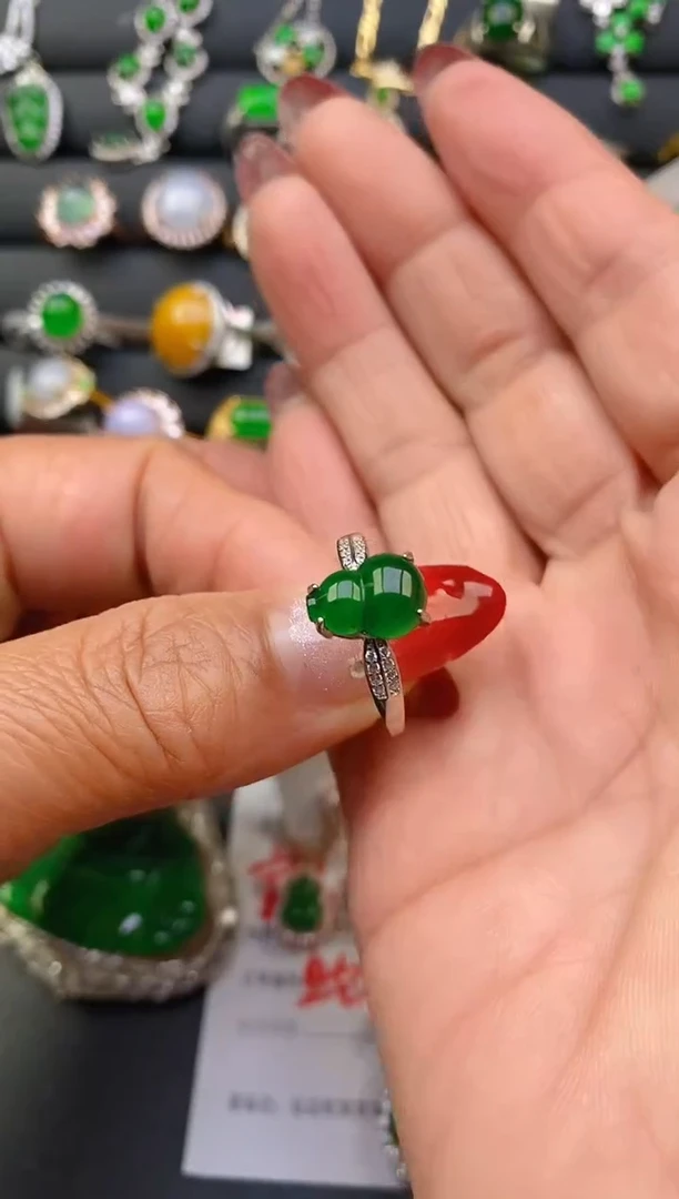 【闪购商品】翡翠戒指银S925镶嵌天然A货翡翠1