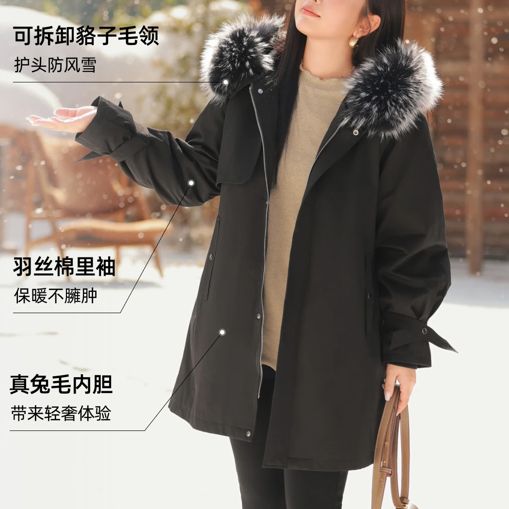 【三合一派克两件套】MsShe大码女冬装貉子毛领皮草外套J~M2410105