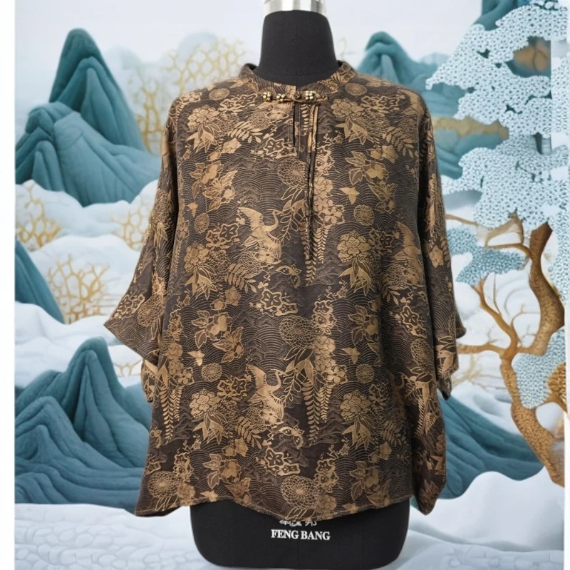 七七2025春夏新款仙鹤花海盘扣流苏新中式百搭上衣 2242-2