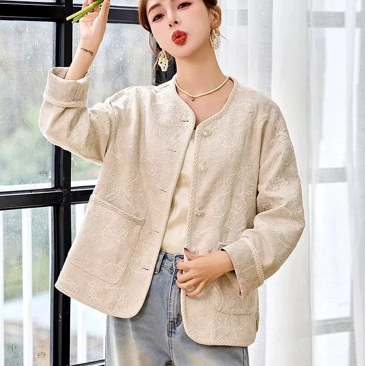 2025早春新款重工万针刺绣提花品质女装上衣显瘦百搭减龄洋气外套