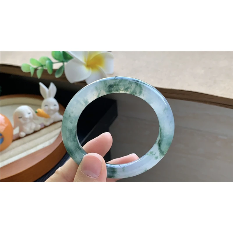 0927批冰飘花圆条8608号53.7-9.6-9.8!幽深墨绿色!天然翡翠手镯
