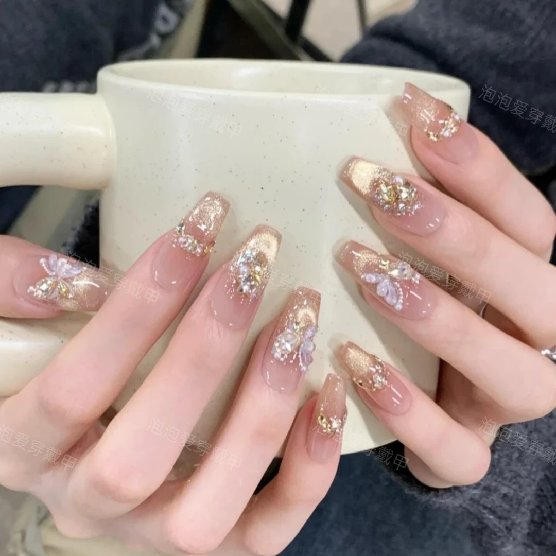 【烫金蝴蝶】冬季秋茶色穿戴甲2025新款茶色腮红高级简约千金