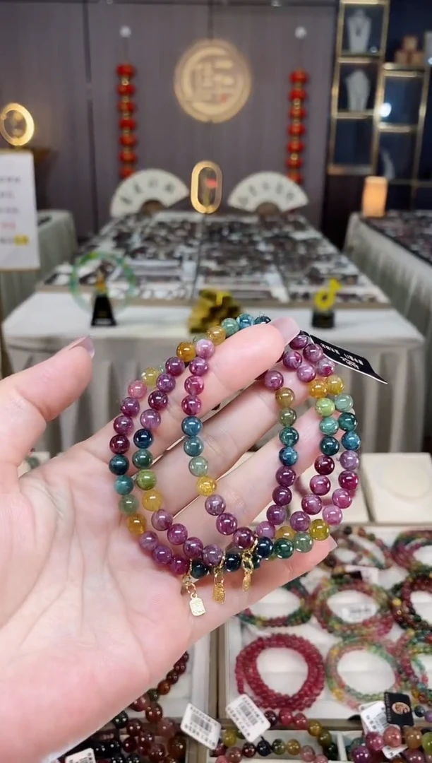 未镶嵌老矿碧玺彩虹单圈手串6mm+碧玺hon多样性发一条