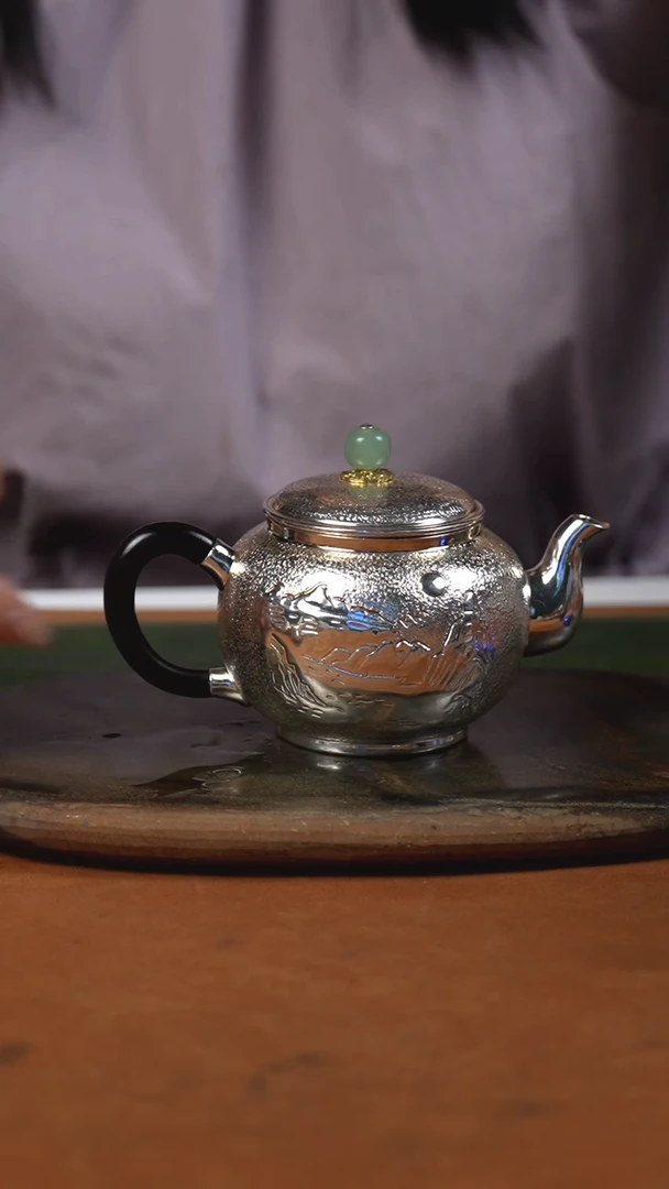 手工锤纹山水泡茶壶