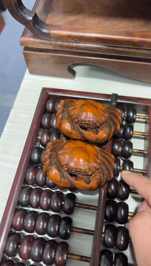 木木 小叶黄杨螃蟹摆件一对