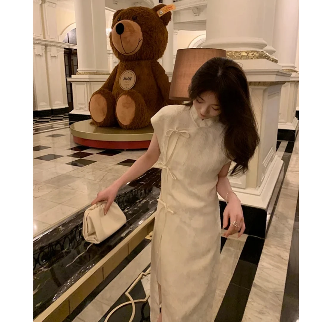 【NA家】新中式盘扣收腰高开衩旗袍连衣裙