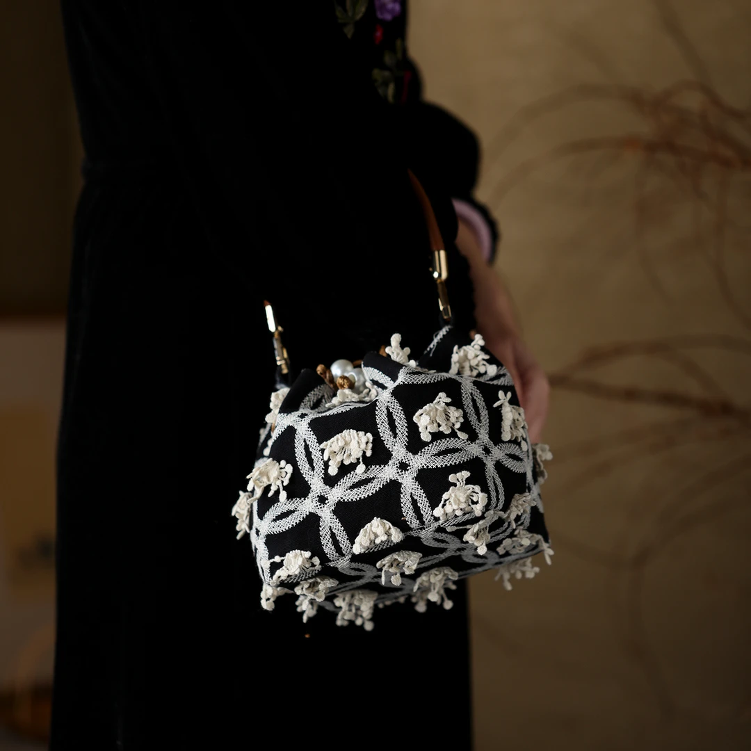 星罗墨韵·珠饰手拎包外出便捷式茶事包手提收纳包