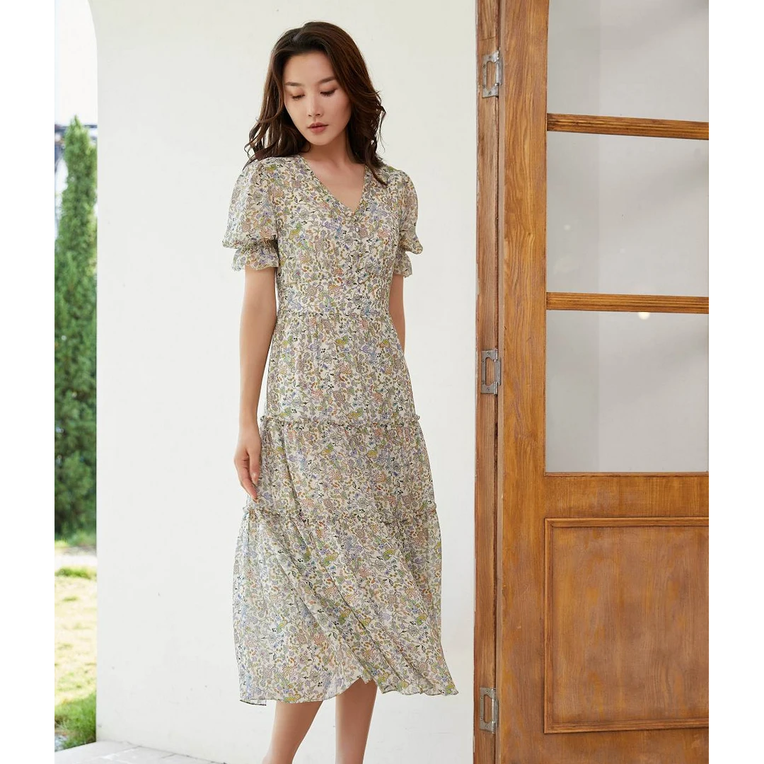 声雨竹官方旗舰店2024年夏季新款女士连衣裙商场同款短袖气质裙子