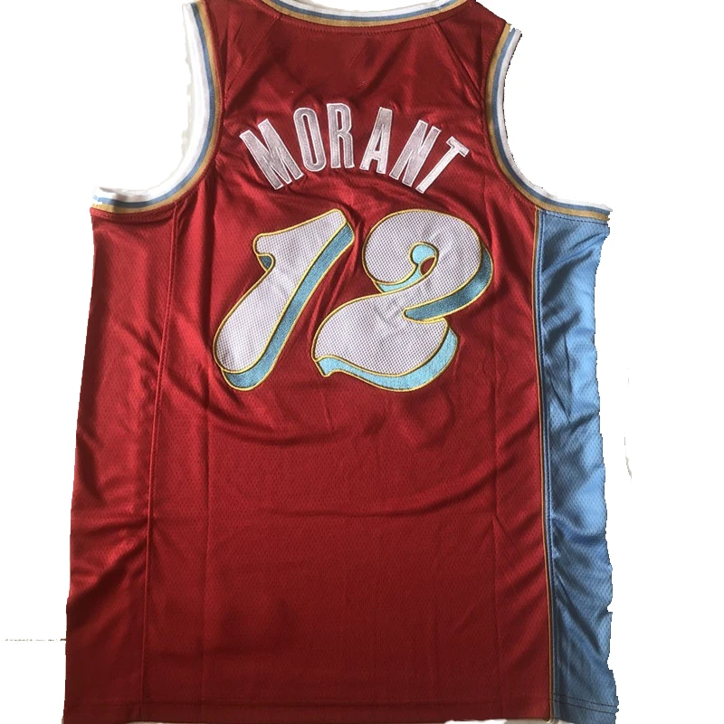 灰熊球衣莫兰特12号复古热压刺绣款篮球训练速干透气运动服-54