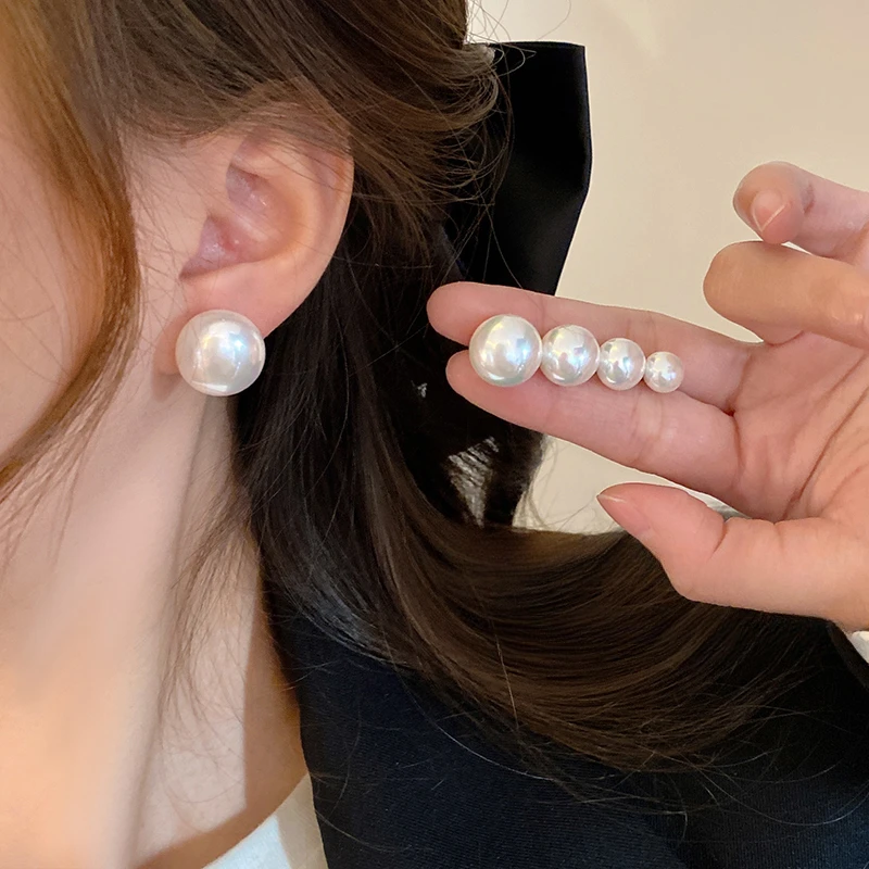 合金耳饰 施家馒头奶白仿珍珠耳钉女925银针轻奢气质耳环小众饰品