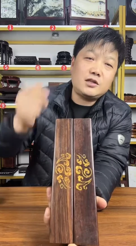 木非洲镶嵌款黑檀镇尺25*4.5*2.4CM