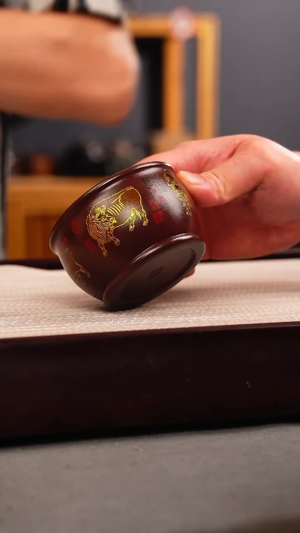 茶壶紫砂原矿石红 五牛杯