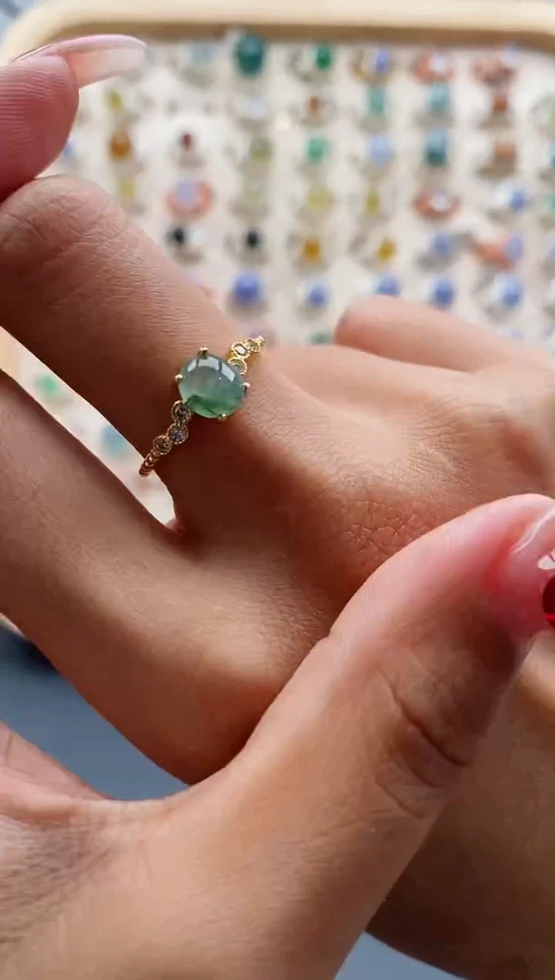 【闪购商品】翡翠戒指银S925镶嵌缅甸天然A货翡翠222 2-8