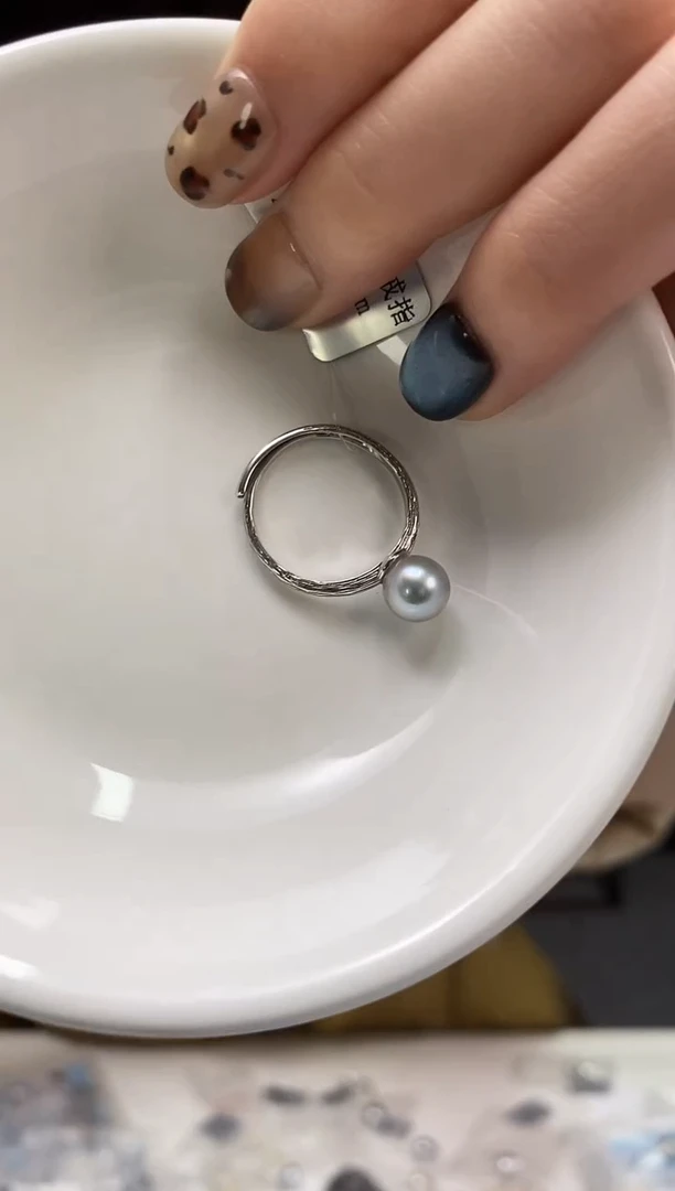 银S925镶嵌戒指海水珍珠真多麻戒指7-8