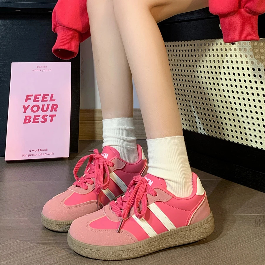 人本时尚休闲鞋2025春季防滑拼色厚底小白鞋ins百搭鞋子运动鞋女