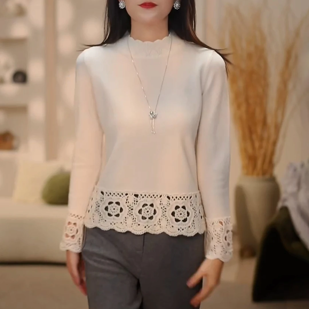 法式重工镂空钩花针织衫女2025秋冬新款设计感洋气百搭打底衫上衣