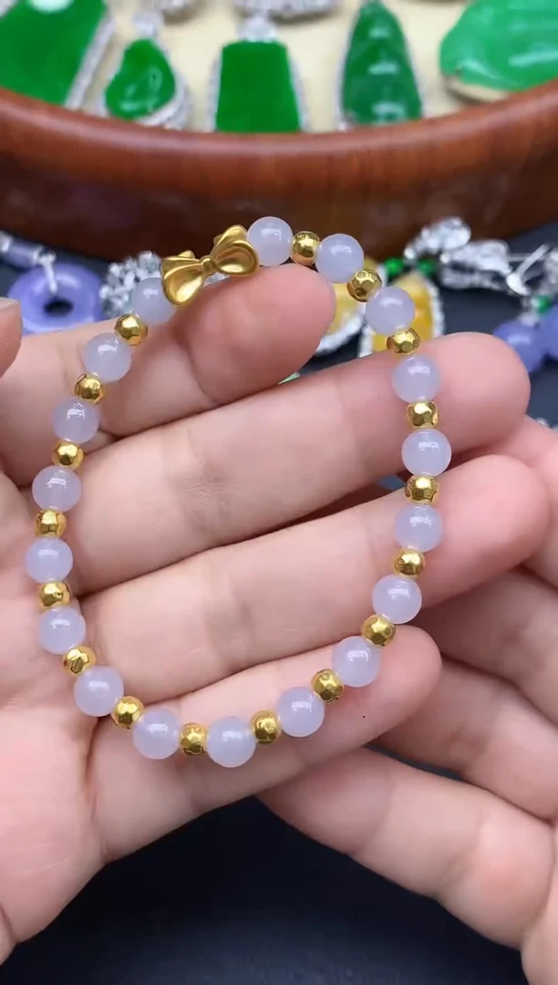 足金镶嵌手链翡翠384-中国好珍宝