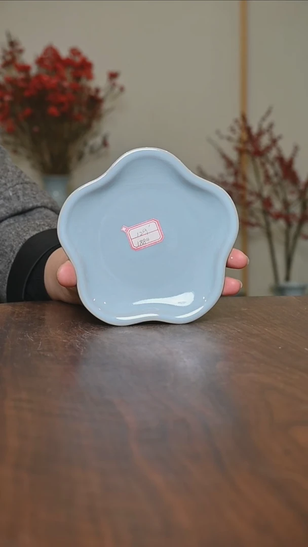 【闪购商品】其他188#微瑕天青釉朱家汝窑款梅花盘