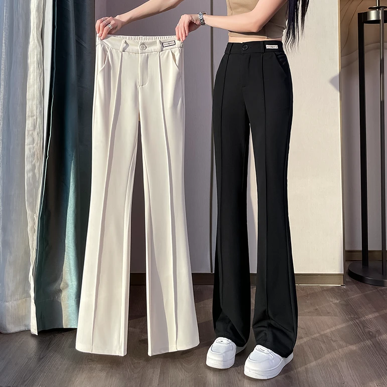 马蹄微喇西装裤子女2025春秋新款高级感显瘦垂感休闲阔腿喇叭裤女