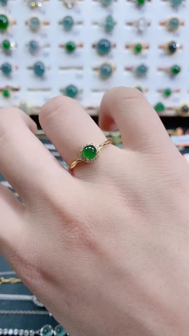 银S925镶嵌戒指翡翠 天然翡翠