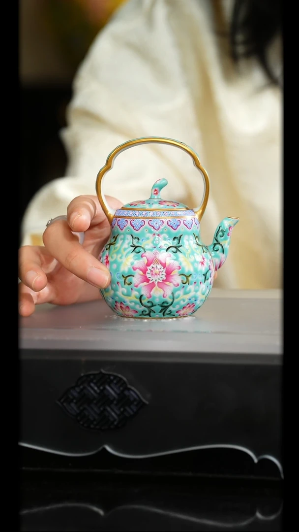 松石绿提梁壶溢珍堂景德镇陶瓷