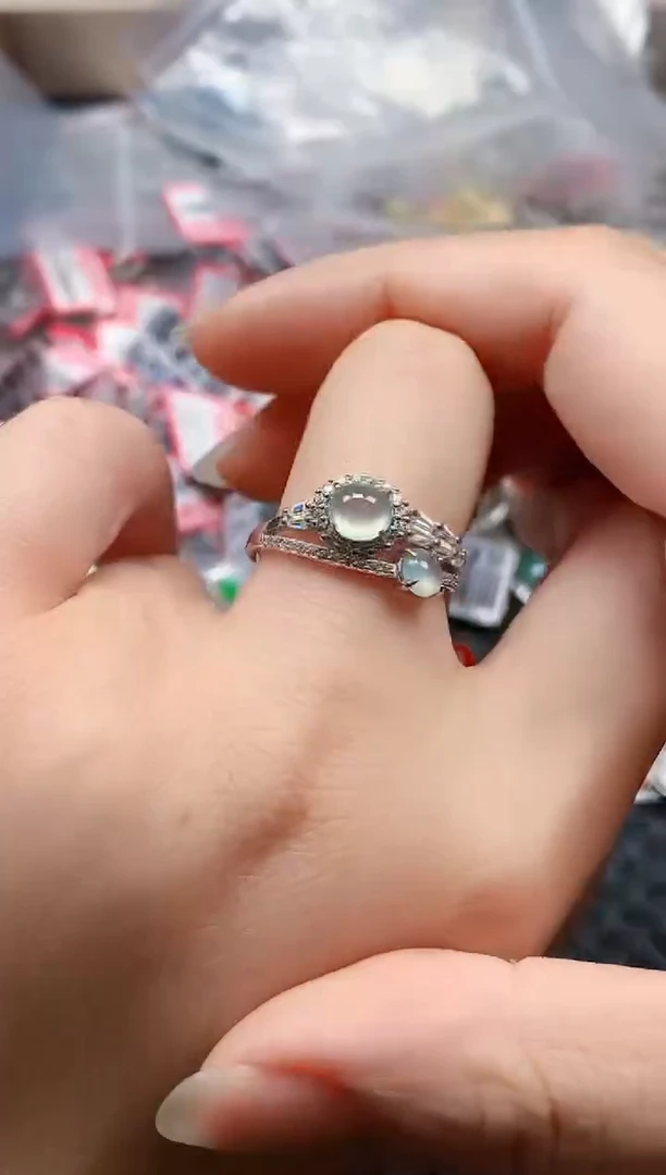 银S925镶嵌戒指翡翠天然A货缅甸翡翠