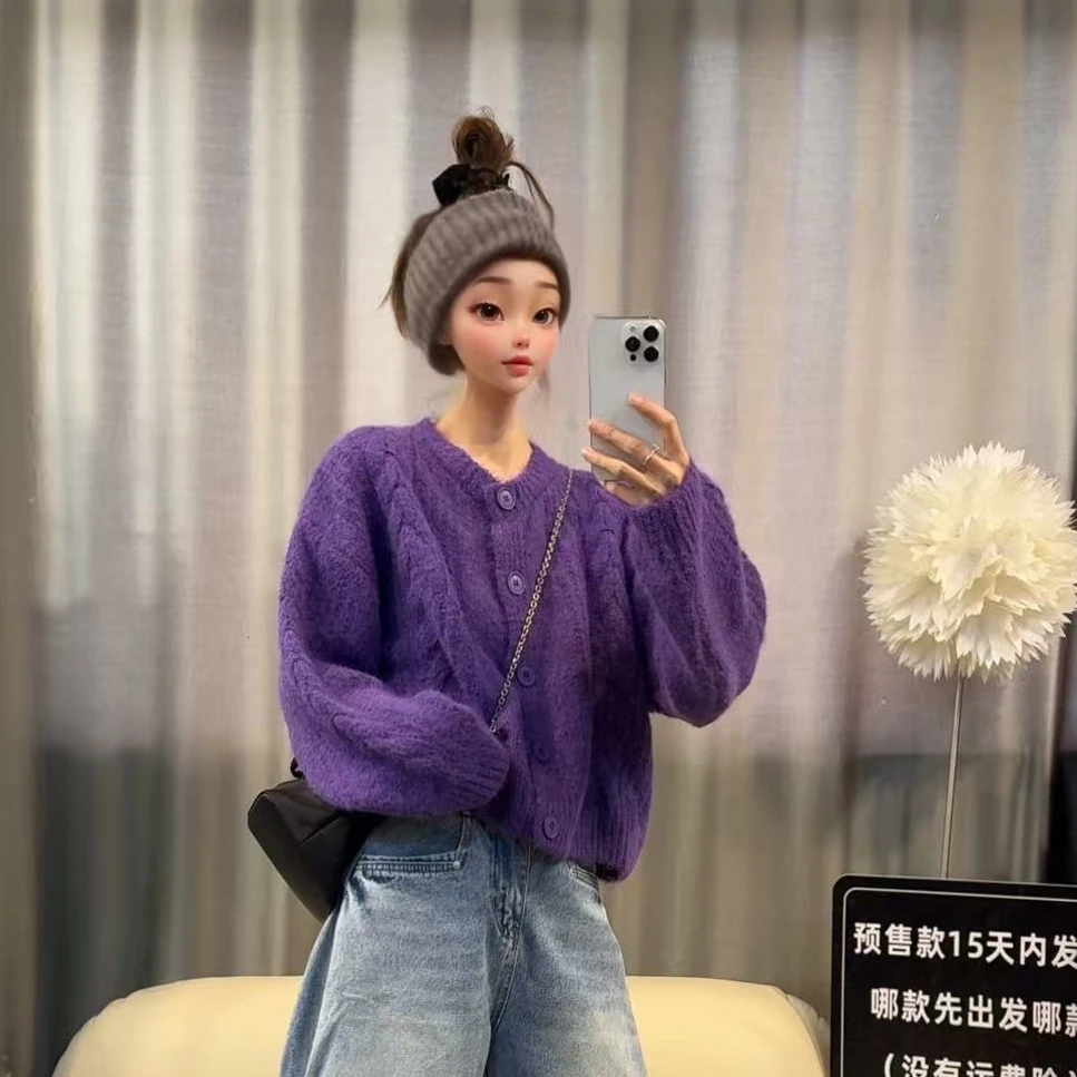 【文乐乐】秋冬新款韩版高级气质时尚休闲潮流百搭针织开衫3409