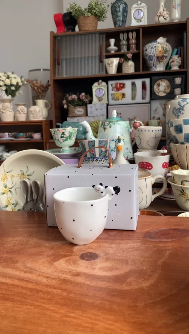 陶瓷【礼盒装】猫咪斑点杯  【送勺】