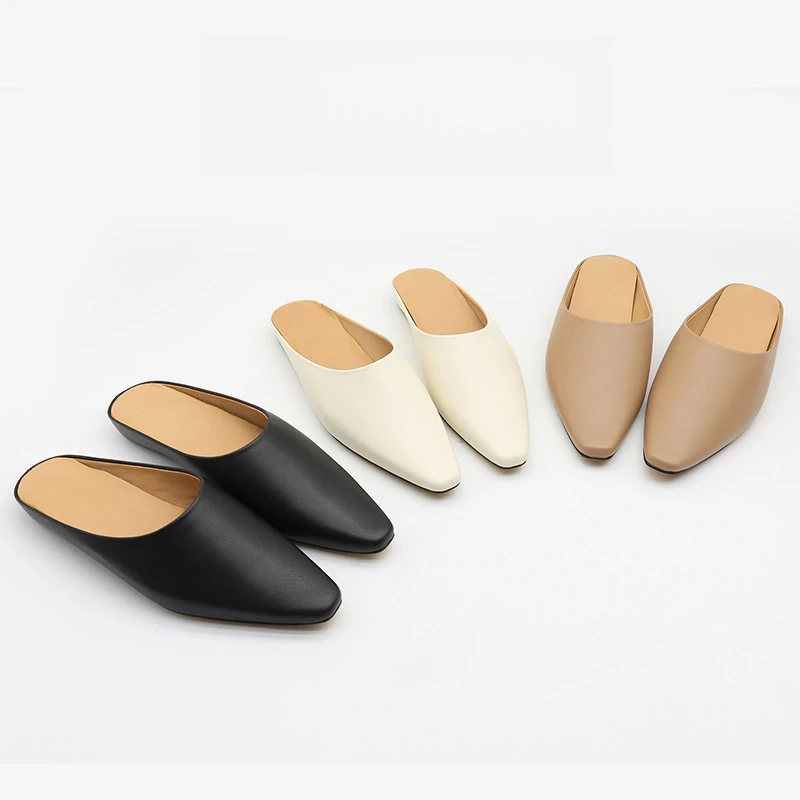 穆勒拖包头纯色日常平底通用简约半托凉拖尖头春夏软底春季百搭