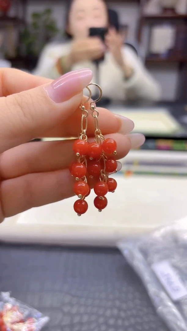 14K金镶嵌翡翠耳饰DIY款E935