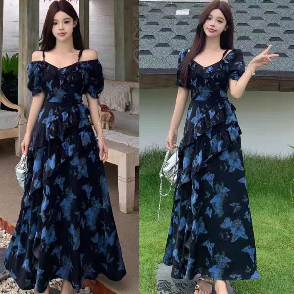 （80-200斤）大码连衣裙女夏季梨形身材碎花裙胖MM遮肚显瘦裙子1877