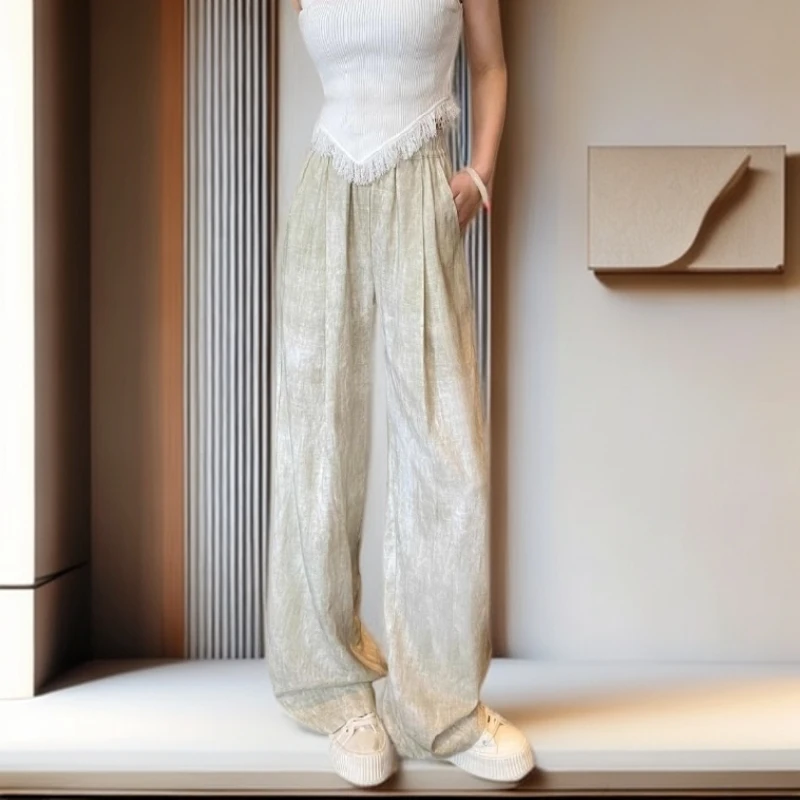 【雅岚女装】时尚洋气显瘦棉麻裤子女款爆款垂感宽松扎染气质