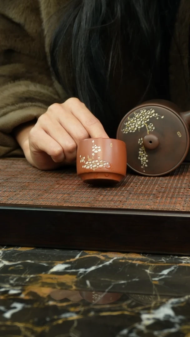 【闪购商品】梅花主人杯坭兴陶梅花刻绘主人杯