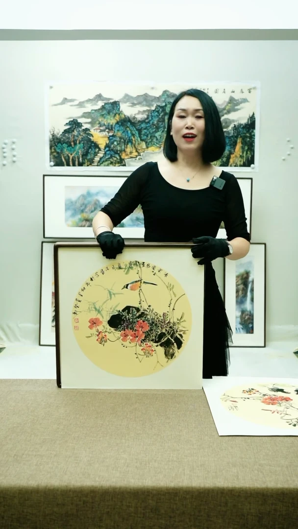 52*52李法良手绘花鸟带框