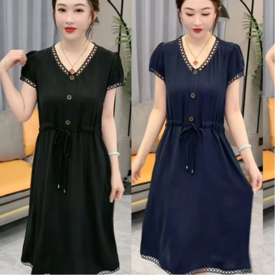 时尚百搭显瘦气质花边领气质收腰显瘦连衣裙833#-1