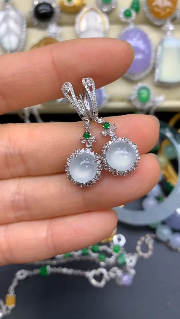 翡翠18K金镶嵌耳饰416-中国好珍宝