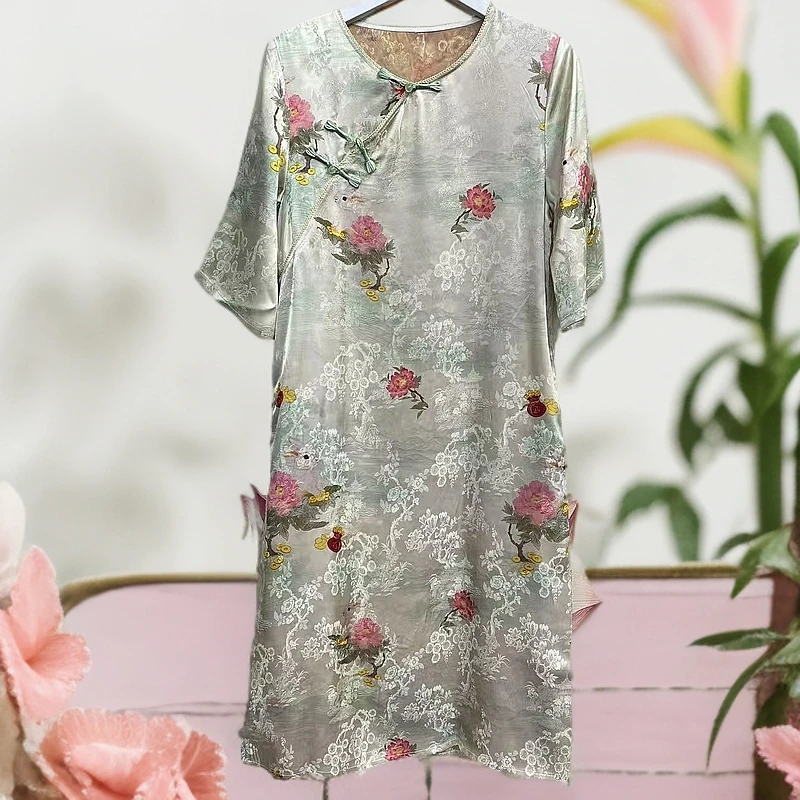 【江南何采莲】新中式国风显瘦减龄洋气高端老料女士连衣裙517