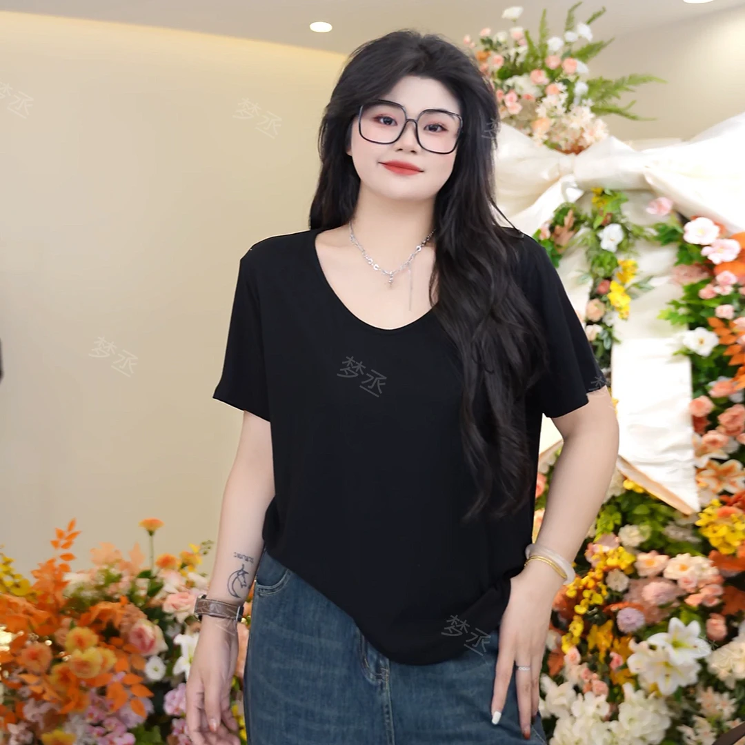 梦丞-欧若风T恤女纯色系百搭T恤宽松显瘦休闲短袖上衣t恤女大码