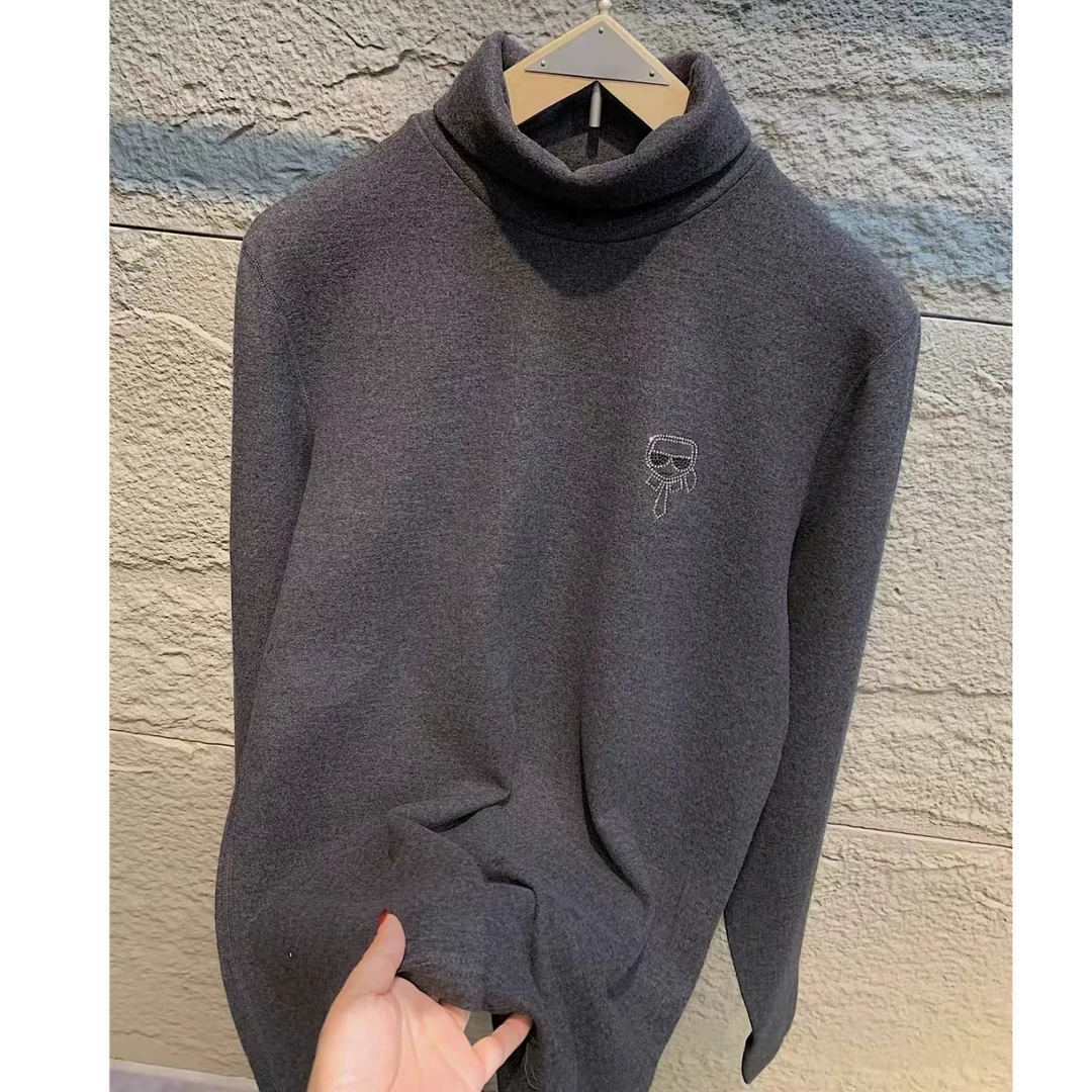 9308-（外贸单出口）女士高品质烫钻高领打底（深灰色）