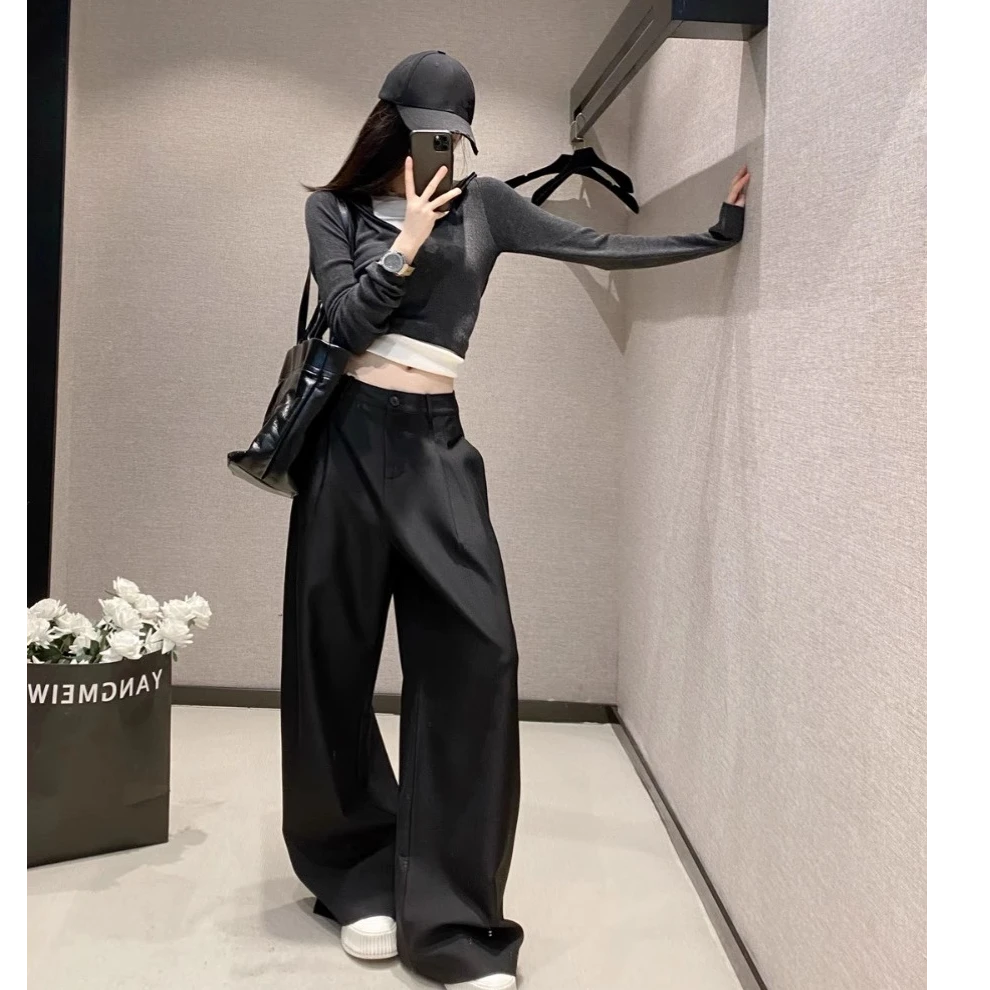 【现货】阔腿裤女2025春夏新款高腰显瘦西装裤时尚休闲直筒长裤子