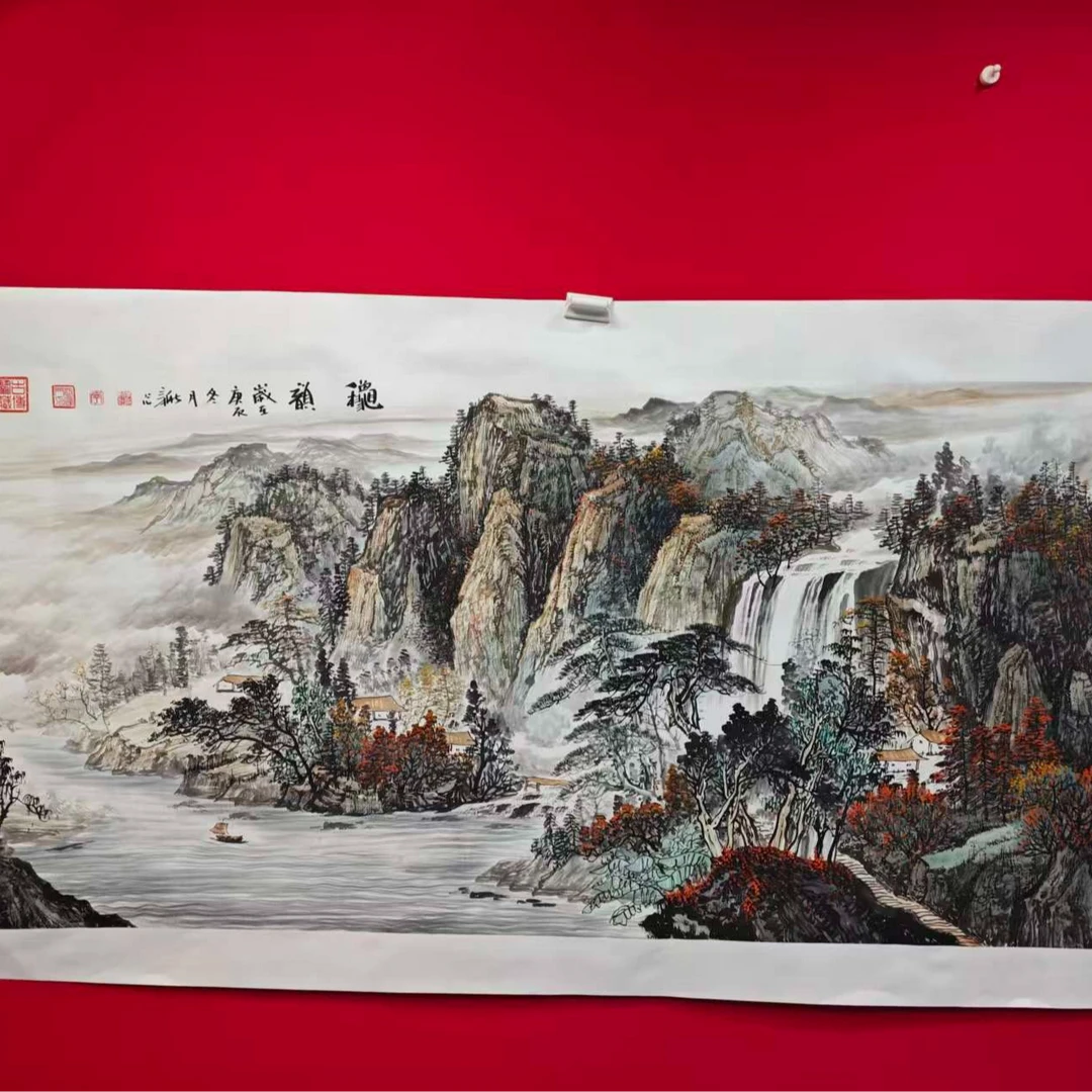 李新社--手绘宣纸六尺秋韵山水画