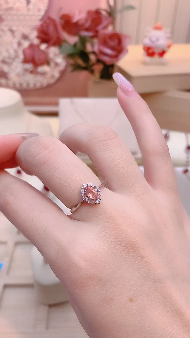 银S925镶嵌戒指碧玺粉碧