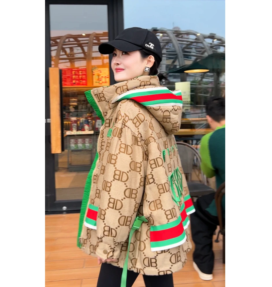 冬季古古家洋气连帽刺绣加厚保暖重工派克服外套{卡}G2000